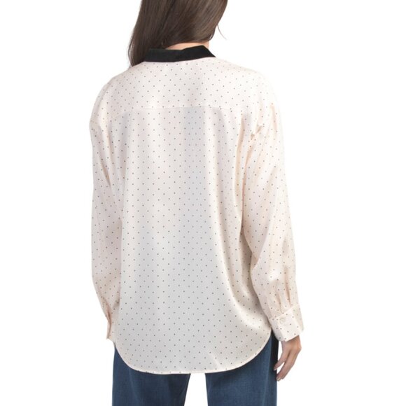 SANDRO Beige/Noir Polka Dot Long Sleeve Blouse - Picture 2 of 2